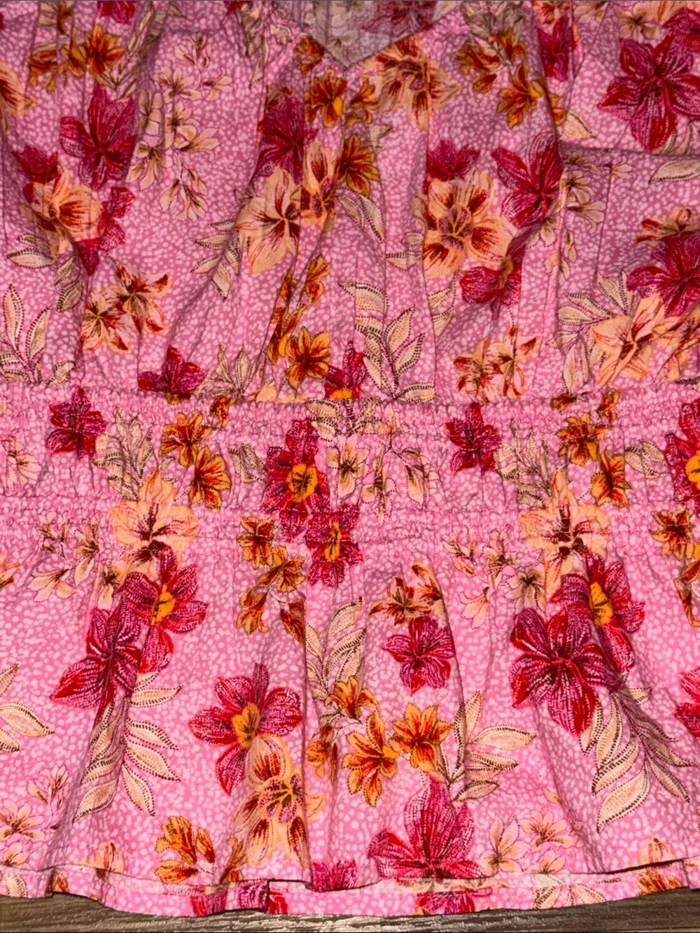 Loft Floral Pink Puff-Sleeve Smocked Waist Top